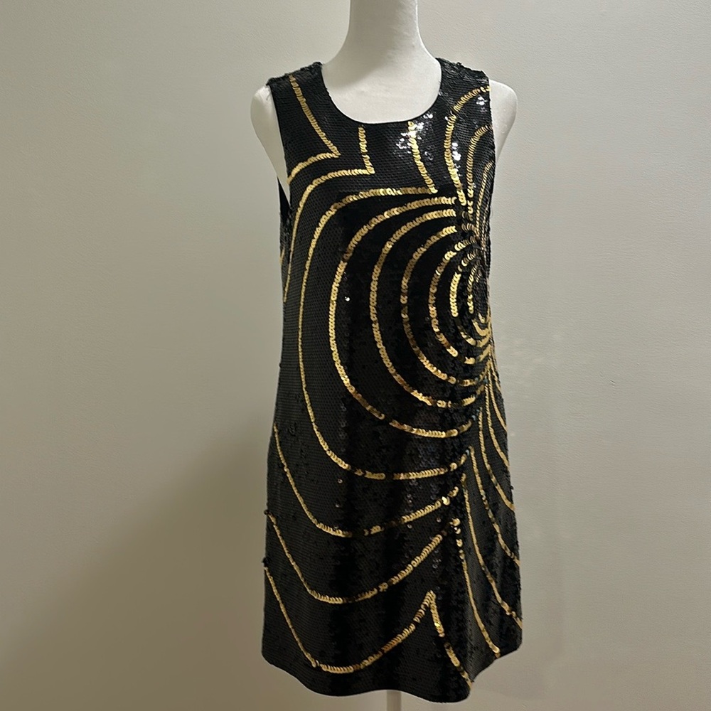 Rachel Zoe black and gold sequins mini dress size 6
